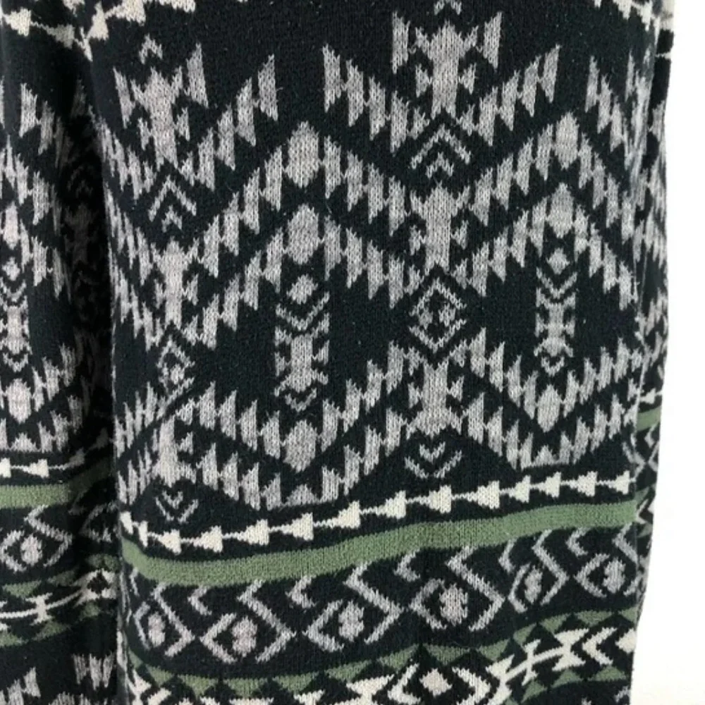 Roxy Aztec Tribal Print Long Line Open Front Boyfriend Cardigan - Green Black